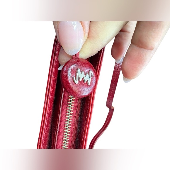 Monsac Original vintage Leather Handbag scarlet red 7” x 5” - Picture 8 of 12